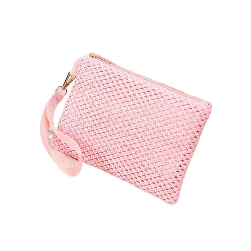 Damen Clutch Handgefertigte Damen Solide Armbandtasche Mädchen Stroh Gewebt Telefon Geldbörse Strand Brieftasche Frisch Süß Für den Abend, Feiertage(Pink) von LXLAEOANG