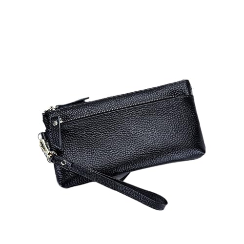 Damen Clutch Mit Handgelenksverschluss, Leder-Clutch, Handy-Smartphone, Lange Brieftasche, Vintage-Geldbörse, Reise-Handgelenksverschluss Mit Doppelreißverschluss Für den Abend, Feiertage(Black) von LXLAEOANG