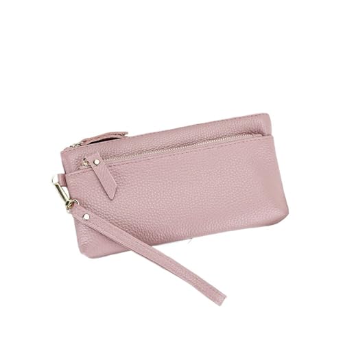 Damen Clutch Mit Handgelenksverschluss, Leder-Clutch, Handy-Smartphone, Lange Brieftasche, Vintage-Geldbörse, Reise-Handgelenksverschluss Mit Doppelreißverschluss Für den Abend, Feiertage(Pink) von LXLAEOANG
