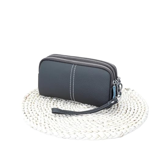 Damen Lederarmband Clutch Geldbörse Kleine Handytasche mit mehreren Taschen Dreilagige Handytasche mit Reißverschluss Für den Abend, Feiertage(Dark gray) von LXLAEOANG