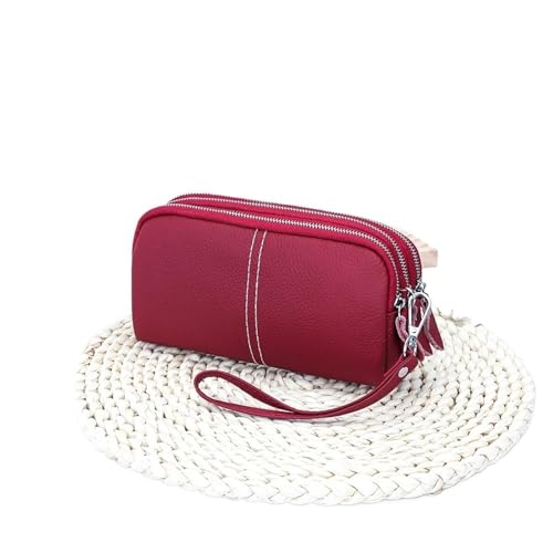 Damen Lederarmband Clutch Geldbörse Kleine Handytasche mit mehreren Taschen Dreilagige Handytasche mit Reißverschluss Für den Abend, Feiertage(Red) von LXLAEOANG