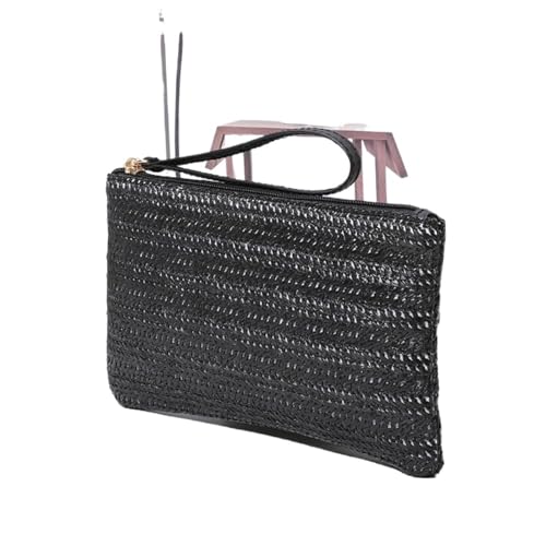Damen Webtasche Wristlet Clutch Damen Tägliche Geld Telefon Clutch Solide Stroh gewebte Geldbörse Strand Brieftasche Kartenhalter Für den Abend, Feiertage(Black) von LXLAEOANG