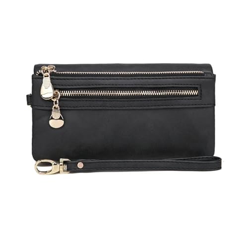 Großes Fassungsvermögen, stumpfe Damen-Geldbörse mit doppeltem Reißverschluss, Clutch, Armband, Geldbörse, Handy-Münzkartenhalter, Geldbörse mit mehreren Taschen Für den Abend, Feiertage(Black) von LXLAEOANG