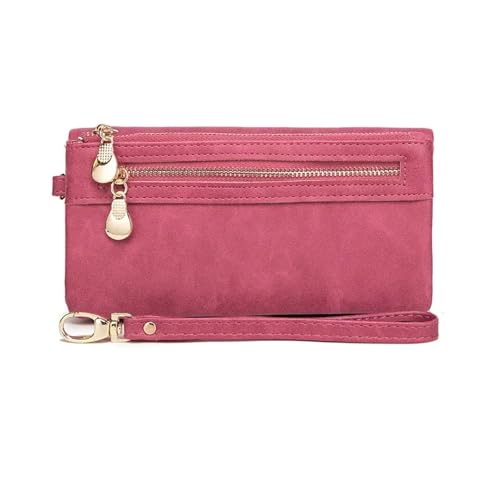 Großes Fassungsvermögen, stumpfe Damen-Geldbörse mit doppeltem Reißverschluss, Clutch, Armband, Geldbörse, Handy-Münzkartenhalter, Geldbörse mit mehreren Taschen Für den Abend, Feiertage(Pink) von LXLAEOANG