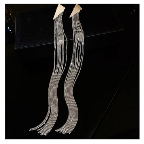Klassische glänzende Kristallohrringe mit langer Quaste, Metaicl-Tropfenohrring for Damen, Modeschmuck(Silver) von LXLAEOANG