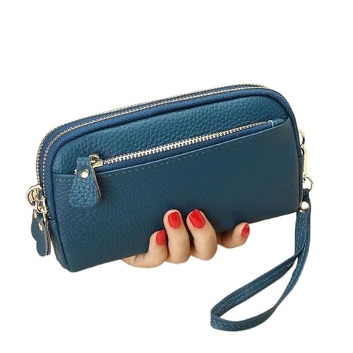 LXLAEOANG Damen Geldbörse Mit Doppelreißverschluss, Clutch, Rindsleder, Armbandtasche, Geldbörse, Handytasche Für den Abend, Feiertage(Blue) von LXLAEOANG