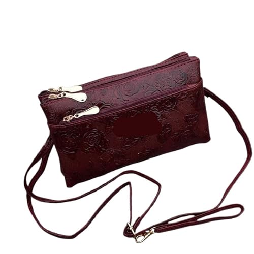 LXLAEOANG Damen Geldbörse Vier Reißverschlüsse Lange Clutch Tasche Retro Leder Geldbörse Für den Abend, Feiertage(Red) von LXLAEOANG