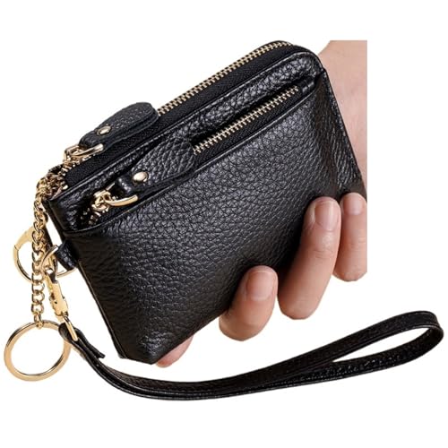 LXLAEOANG Damen-Geldbörse mit Reißverschlusstasche, Mini-Geldbörse mit Geldkartenfächern, Reißverschluss um den Armband-Schlüsselanhänger Für den Abend, Feiertage(Black) von LXLAEOANG