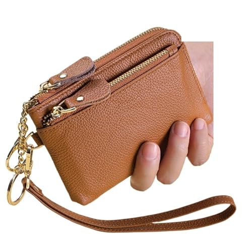 LXLAEOANG Damen-Geldbörse mit Reißverschlusstasche, Mini-Geldbörse mit Geldkartenfächern, Reißverschluss um den Armband-Schlüsselanhänger Für den Abend, Feiertage(Brown) von LXLAEOANG