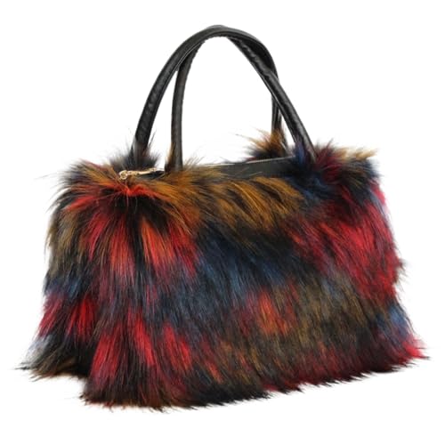 LXLAEOANG Damen Kunstpelz Plüsch Tasche Tragetaschen Herbst Winter Einfarbig Handtasche Frauen Reise Schultertaschen(Colorful) von LXLAEOANG