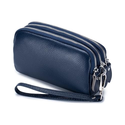 LXLAEOANG Damen Lange Geldbörse 3-lagig Reißverschluss Geldbörse Tasche Große Kapazität Armband Clutch Geldbörsen Handytasche Geldbeutel Für den Abend, Feiertage(Blue) von LXLAEOANG