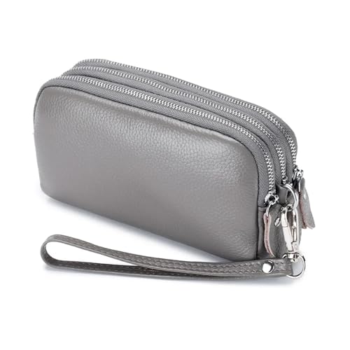 LXLAEOANG Damen Lange Geldbörse 3-lagig Reißverschluss Geldbörse Tasche Große Kapazität Armband Clutch Geldbörsen Handytasche Geldbeutel Für den Abend, Feiertage(GRAY) von LXLAEOANG