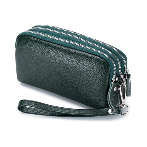 LXLAEOANG Damen Lange Geldbörse 3-lagig Reißverschluss Geldbörse Tasche Große Kapazität Armband Clutch Geldbörsen Handytasche Geldbeutel Für den Abend, Feiertage(Green) von LXLAEOANG