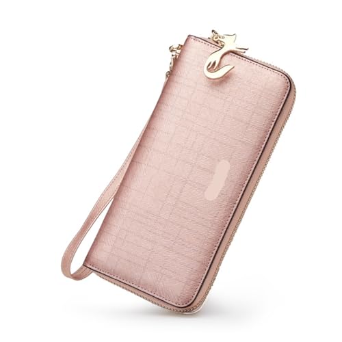 LXLAEOANG Damen Split Leder Geldbörse Bifold Clutch Bag Mit Armband Mode Kartenhalter Münzbörse Handytasche Damen Geldbeutel Für den Abend, Feiertage(Pink) von LXLAEOANG