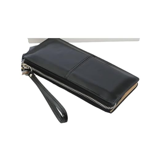 LXLAEOANG Frauen Öl Wachs Leder Reißverschluss Clutch Geldbörse Damen Geldbörse Lady Multifunktions-Telefontasche Für den Abend, Feiertage(Black) von LXLAEOANG