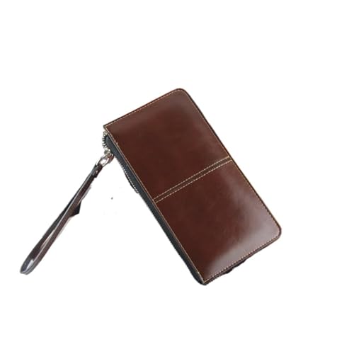 LXLAEOANG Frauen Öl Wachs Leder Reißverschluss Clutch Geldbörse Damen Geldbörse Lady Multifunktions-Telefontasche Für den Abend, Feiertage(Brown) von LXLAEOANG