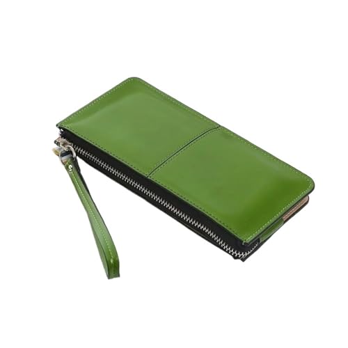 LXLAEOANG Frauen Öl Wachs Leder Reißverschluss Clutch Geldbörse Damen Geldbörse Lady Multifunktions-Telefontasche Für den Abend, Feiertage(Green) von LXLAEOANG