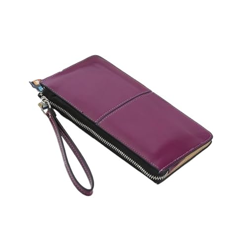 LXLAEOANG Frauen Öl Wachs Leder Reißverschluss Clutch Geldbörse Damen Geldbörse Lady Multifunktions-Telefontasche Für den Abend, Feiertage(Purple) von LXLAEOANG