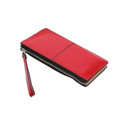 LXLAEOANG Frauen Öl Wachs Leder Reißverschluss Clutch Geldbörse Damen Geldbörse Lady Multifunktions-Telefontasche Für den Abend, Feiertage(Red) von LXLAEOANG