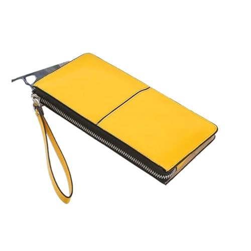 LXLAEOANG Frauen Öl Wachs Leder Reißverschluss Clutch Geldbörse Damen Geldbörse Lady Multifunktions-Telefontasche Für den Abend, Feiertage(Yellow) von LXLAEOANG