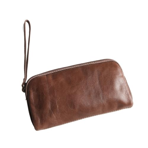 LXLAEOANG Freizeit Rindsleder Damen Clutch Personalisieren Buchstaben Weibliche Armband Handtasche Tasche Vintage Bleistift Make-Up Zip Pouch Für den Abend, Feiertage(Brown) von LXLAEOANG