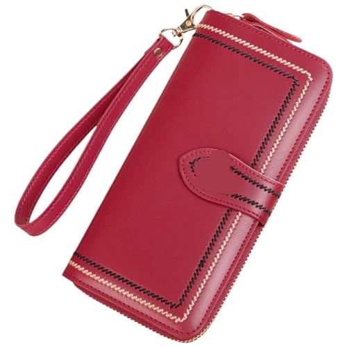 LXLAEOANG Geldbörsen Damen Clutch Damen Geldbörsen Lange Geldbeutel Reißverschluss Münzarmband Telefon Haspe Kartenhalter Für den Abend, Feiertage(Red) von LXLAEOANG