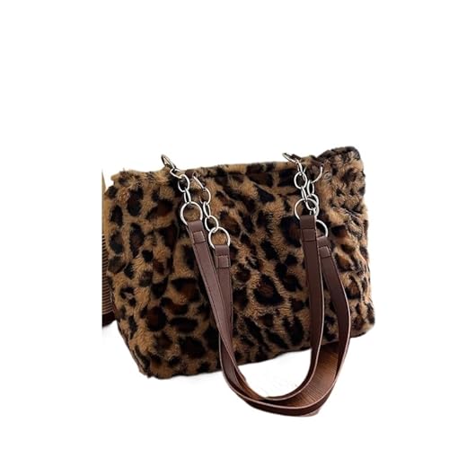 LXLAEOANG Große Kapazität Leopard Print Plüsch Einkaufstasche Damen Unterarm Schultertasche Casual Square Form(Brown) von LXLAEOANG