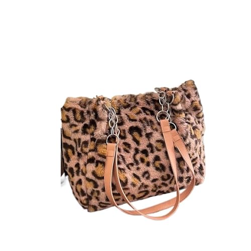 LXLAEOANG Große Kapazität Leopard Print Plüsch Einkaufstasche Damen Unterarm Schultertasche Casual Square Form(Pink) von LXLAEOANG