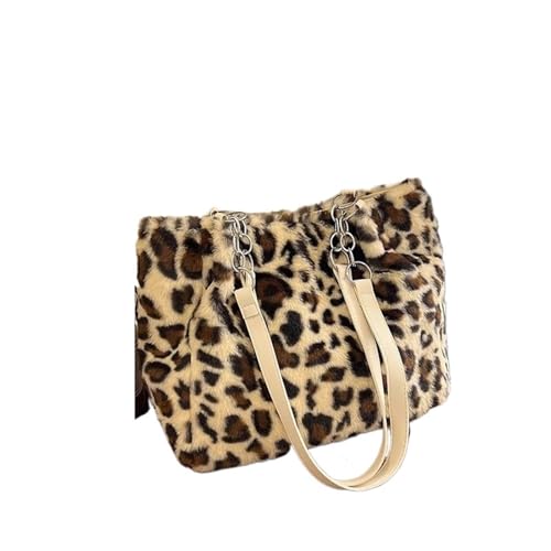 LXLAEOANG Große Kapazität Leopard Print Plüsch Einkaufstasche Damen Unterarm Schultertasche Casual Square Form(WHITE) von LXLAEOANG