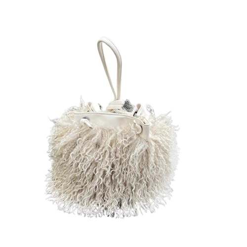 LXLAEOANG Imitation Wolle Damen Plüsch Schultertaschen Mädchen Kunstpelz Kordelzug Eimer Tasche Weibliche Pelzigen Geldbörse Tote Handtaschen(Beige) von LXLAEOANG