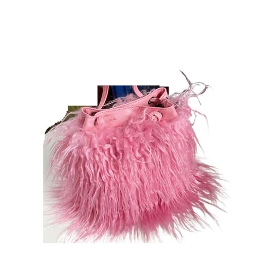 LXLAEOANG Imitation Wolle Damen Plüsch Schultertaschen Mädchen Kunstpelz Kordelzug Eimer Tasche Weibliche Pelzigen Geldbörse Tote Handtaschen(Dark Pink) von LXLAEOANG
