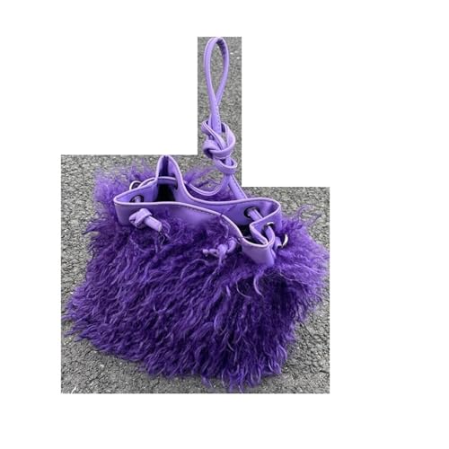 LXLAEOANG Imitation Wolle Damen Plüsch Schultertaschen Mädchen Kunstpelz Kordelzug Eimer Tasche Weibliche Pelzigen Geldbörse Tote Handtaschen(Dark Purple) von LXLAEOANG