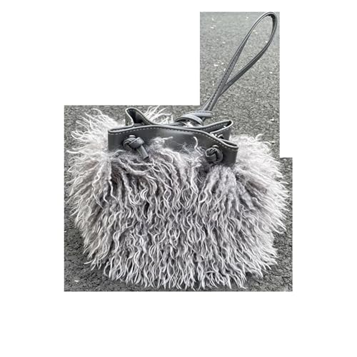 LXLAEOANG Imitation Wolle Damen Plüsch Schultertaschen Mädchen Kunstpelz Kordelzug Eimer Tasche Weibliche Pelzigen Geldbörse Tote Handtaschen(GRAY) von LXLAEOANG