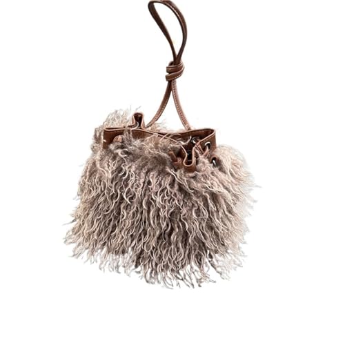 LXLAEOANG Imitation Wolle Damen Plüsch Schultertaschen Mädchen Kunstpelz Kordelzug Eimer Tasche Weibliche Pelzigen Geldbörse Tote Handtaschen(Light Brown) von LXLAEOANG