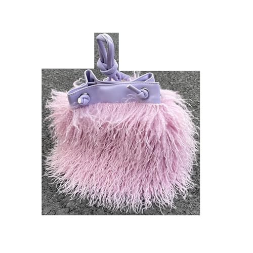 LXLAEOANG Imitation Wolle Damen Plüsch Schultertaschen Mädchen Kunstpelz Kordelzug Eimer Tasche Weibliche Pelzigen Geldbörse Tote Handtaschen(Light Purple) von LXLAEOANG