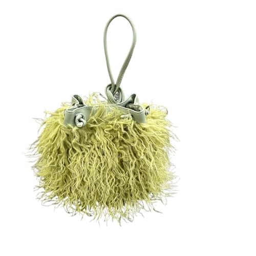 LXLAEOANG Imitation Wolle Damen Plüsch Schultertaschen Mädchen Kunstpelz Kordelzug Eimer Tasche Weibliche Pelzigen Geldbörse Tote Handtaschen(Matcha green) von LXLAEOANG