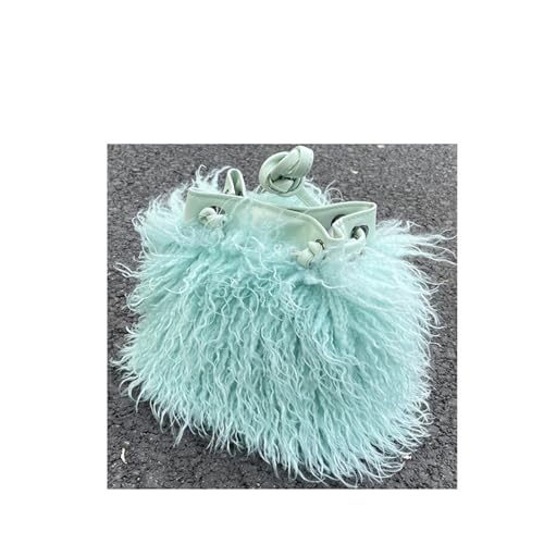 LXLAEOANG Imitation Wolle Damen Plüsch Schultertaschen Mädchen Kunstpelz Kordelzug Eimer Tasche Weibliche Pelzigen Geldbörse Tote Handtaschen(Mint green) von LXLAEOANG
