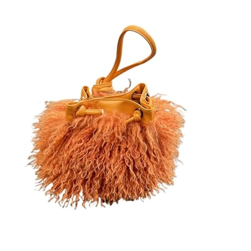 LXLAEOANG Imitation Wolle Damen Plüsch Schultertaschen Mädchen Kunstpelz Kordelzug Eimer Tasche Weibliche Pelzigen Geldbörse Tote Handtaschen(Orange) von LXLAEOANG