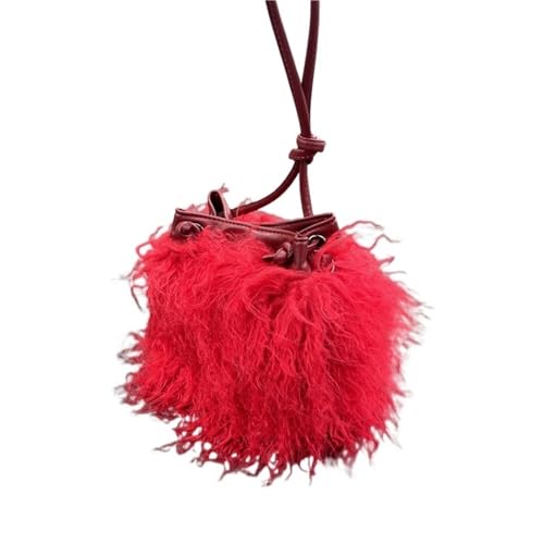 LXLAEOANG Imitation Wolle Damen Plüsch Schultertaschen Mädchen Kunstpelz Kordelzug Eimer Tasche Weibliche Pelzigen Geldbörse Tote Handtaschen(Red) von LXLAEOANG