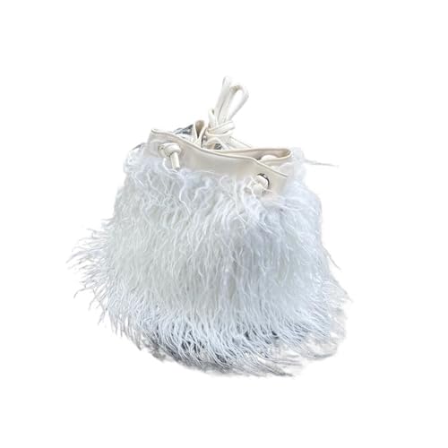 LXLAEOANG Imitation Wolle Damen Plüsch Schultertaschen Mädchen Kunstpelz Kordelzug Eimer Tasche Weibliche Pelzigen Geldbörse Tote Handtaschen(WHITE) von LXLAEOANG