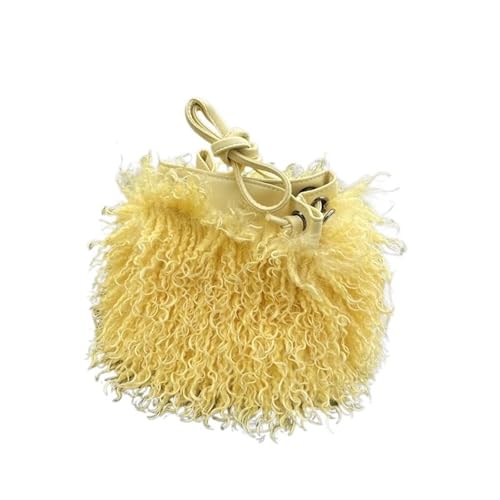 LXLAEOANG Imitation Wolle Damen Plüsch Schultertaschen Mädchen Kunstpelz Kordelzug Eimer Tasche Weibliche Pelzigen Geldbörse Tote Handtaschen(Yellow) von LXLAEOANG