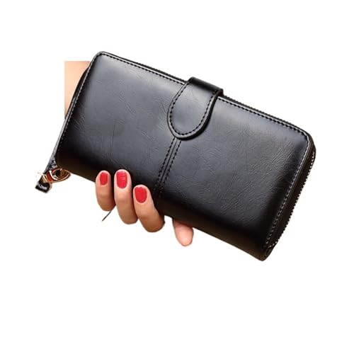 LXLAEOANG Lange Clutch mit Reißverschluss, Damen-Geldbörse aus PU-Leder, lässiger tragbarer praktischer Kartenhalter Für den Abend, Feiertage(Black) von LXLAEOANG