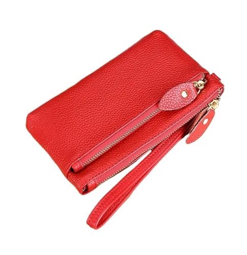 LXLAEOANG Leder Damen Wristlet Clutch Tasche Multifunktionale Geldbörsen Geldbörse Reißverschluss Kartenhalter Geldklammer Handytasche Für den Abend, Feiertage(Red,17.5X10X0.8 CM) von LXLAEOANG