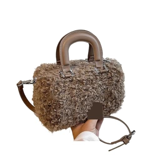 LXLAEOANG Modische Lammfell Handtasche Damen Umhängetasche Crossbody Bag Winter Handheld(Brown) von LXLAEOANG