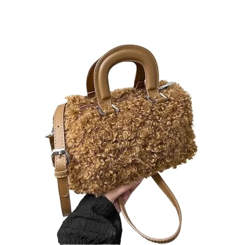 LXLAEOANG Modische Lammfell Handtasche Damen Umhängetasche Crossbody Bag Winter Handheld(Camel) von LXLAEOANG
