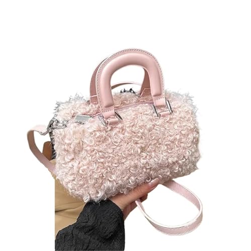 LXLAEOANG Modische Lammfell Handtasche Damen Umhängetasche Crossbody Bag Winter Handheld(Pink) von LXLAEOANG