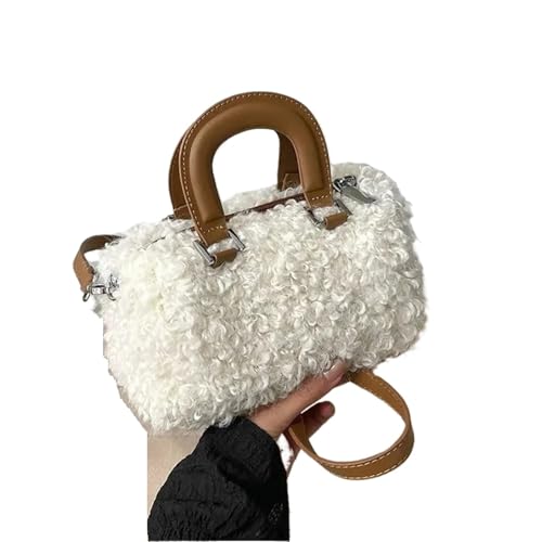 LXLAEOANG Modische Lammfell Handtasche Damen Umhängetasche Crossbody Bag Winter Handheld(WHITE) von LXLAEOANG