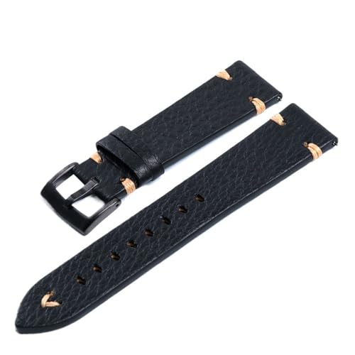 LXLAEOANG PU Leather Watch Straps Vintage Distressed Leather Smart Watch Band 18mm 20mm 22mm Men Watch Accessories(Black-Black,20mm) von LXLAEOANG