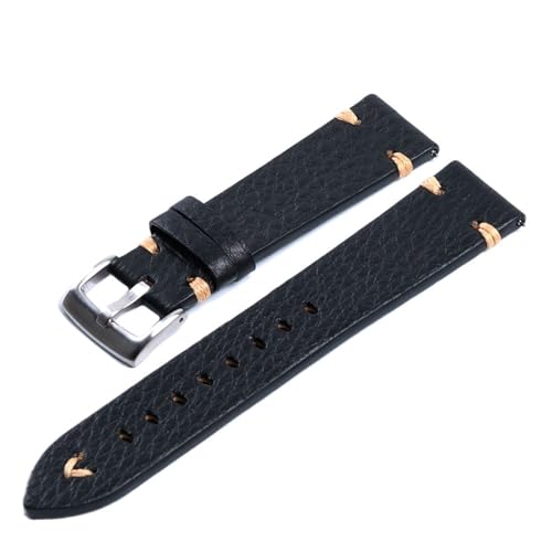 LXLAEOANG PU Leather Watch Straps Vintage Distressed Leather Smart Watch Band 18mm 20mm 22mm Men Watch Accessories(Black-Silver,22mm) von LXLAEOANG