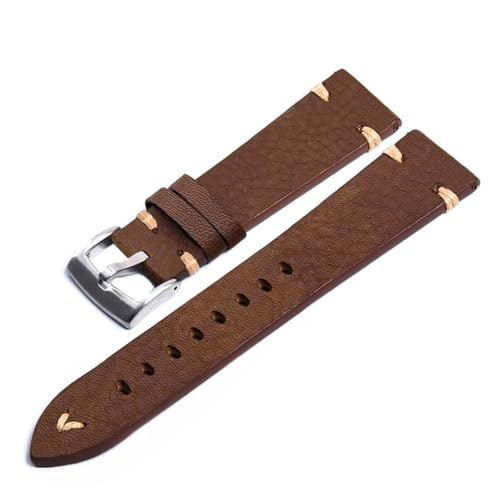 LXLAEOANG PU Leather Watch Straps Vintage Distressed Leather Smart Watch Band 18mm 20mm 22mm Men Watch Accessories(Brown-Silver,22mm) von LXLAEOANG